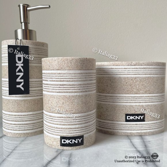 DKNY Soap Pump, Toothbrush Holder, Tumbler Bathroom Accessory 3Pc Set Sand Tan - Picture 13 of 16